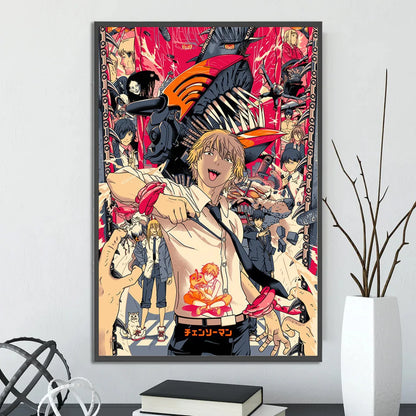 Chainsaw Man Self-adhesive Poster Wallpaper, Anime Wall Art Home Decoration Painting For Bedroom Computer Decor (Frames Not Included)