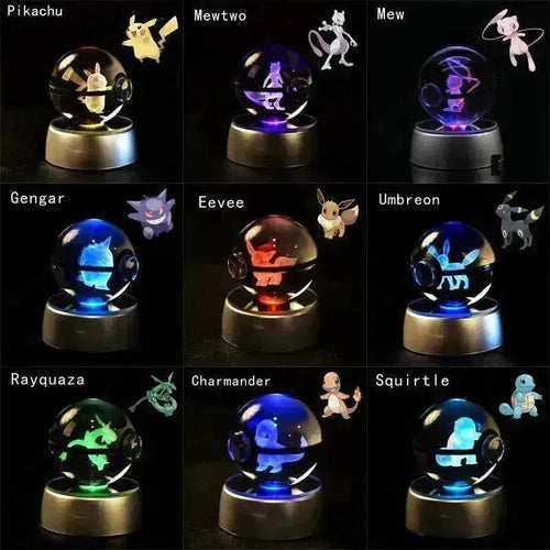 3D Pokemon Crystal Ball 5CM Mewtwo Pikachu Gengar Crystal Glass Pokemon Ball Pokeball Figure Night Light LED Lamp Base Gift - 29 Jigglypuff / 5CM - Otarealm