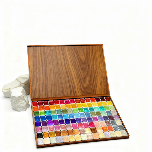 Glitter Watercolor Paints Set, 120 Colors Watercolor Paint, Wooden box, for Professional Artists, Illustrations, Drawing