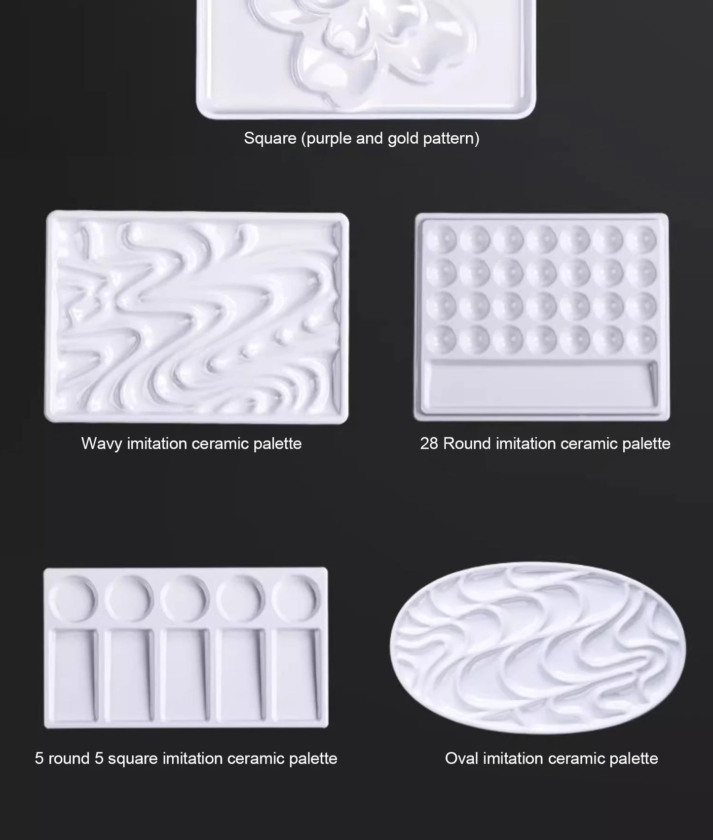 1/5/28 Grid Paint Tray White Imitation Ceramic Easy to Clean Pigment Palette for Artists Acrylic Watercolor Oil Painting