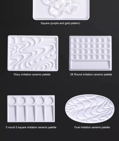 1/5/28 Grid Paint Tray White Imitation Ceramic Easy to Clean Pigment Palette for Artists Acrylic Watercolor Oil Painting