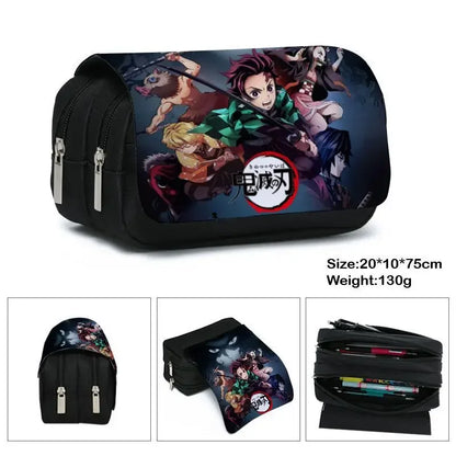 Anime Demon Slayer Pencil Case: Student Bilayer Storage Bag, Cartoon Pen Box, Cosplay Props Accessories