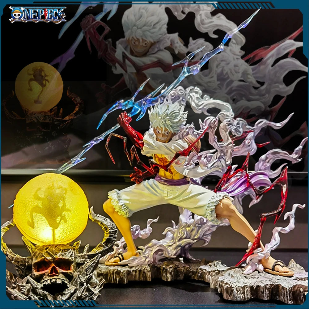 One Piece Nika Luffy Figure Luffy Sun God Gear 5 Anime Figurines With Light Ball 28 cm