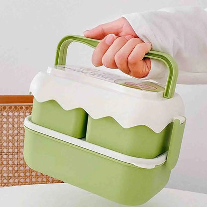 Double-Layer Fruit Lunch Box, Household Tableware Outdoors Portable Bento Box with Spork And Spoon