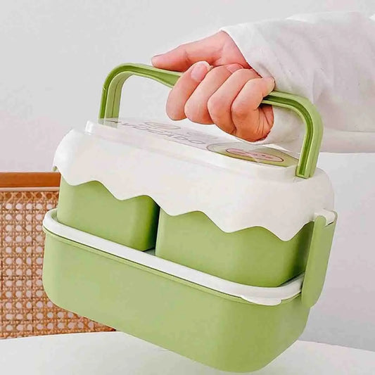 Double-Layer Fruit Lunch Box, Household Tableware Outdoors Portable Bento Box with Spork And Spoon