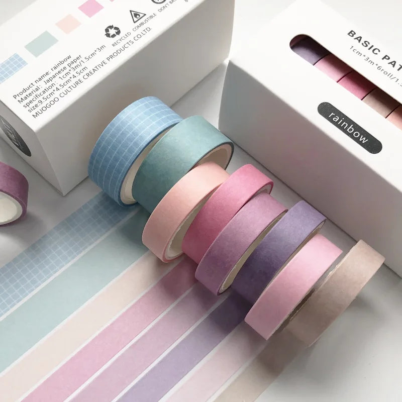 Pure Color Washi Tape Set – 8 Rolls per Box for Scrapbooking, Journals & School Supplies