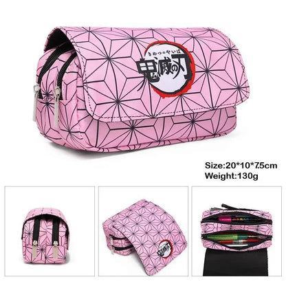 Anime Demon Slayer Pencil Case: Student Bilayer Storage Bag, Cartoon Pen Box, Cosplay Props Accessories
