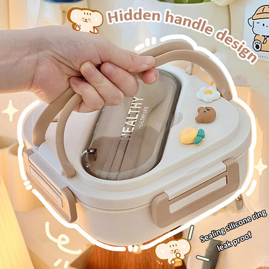 Simple Cute Portable Lunch Box, With Compartment & Microwave-Safe, Perfect for Work, School, or Picnics