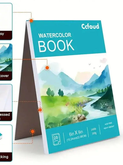 12 Sheets 2 PCS Watercolor Sketchbook 14.81 x 21.01 cm, Cold Press Paper (63.5KG/300gsm) Spiral Bound