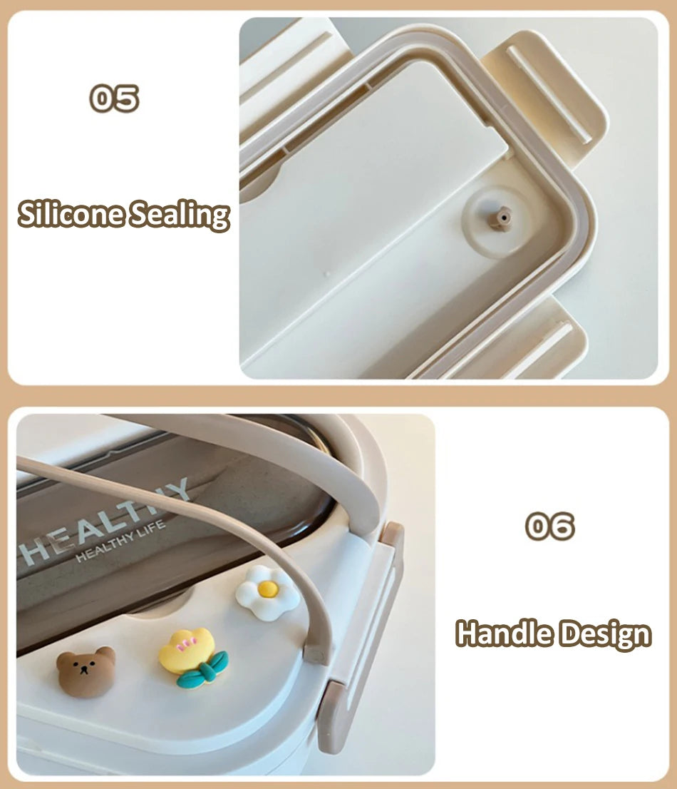 Simple Cute Portable Lunch Box, With Compartment & Microwave-Safe, Perfect for Work, School, or Picnics