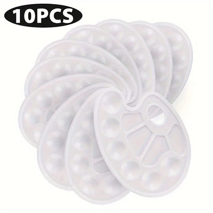 2/6/8/10 Pack Plastic Art Painting Palettes, Oval Shaped Multi-Well Mixing Palette for Watercolor, Acrylic, and Oil Paints