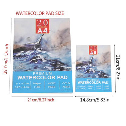 A5/A4/A3 Watercolor Paper Pad, 140lb/300gsm, 20 Sheets, Cold-Pressed, Acid-Free, Artist Painting Paper for Watercolor Painting
