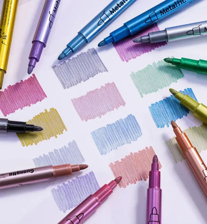 12 Colors Metallic Markers Pens Silver Gold Paint Pens for Black Paper, Glass, Rock Painting