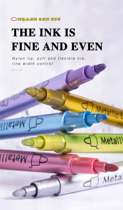 12 Colors Metallic Markers Pens Silver Gold Paint Pens for Black Paper, Glass, Rock Painting