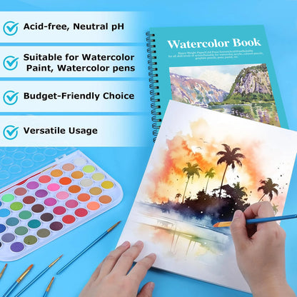 12 Sheets 2 PCS Watercolor Sketchbook 14.81 x 21.01 cm, Cold Press Paper (63.5KG/300gsm) Spiral Bound