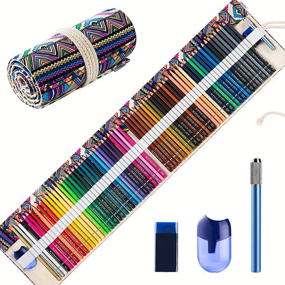 Colored Pencil Set – 36/38/50/72 Premium Artist Pencils with Handmade Canvas Wrap & Accessories