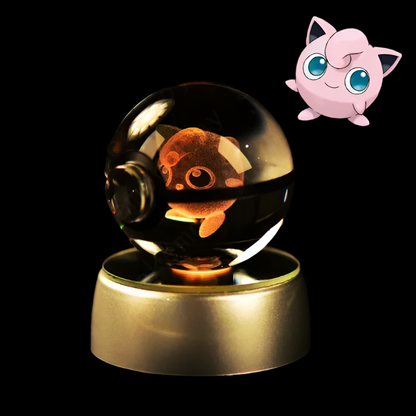 Jigglypuff LED Anime Figure, 3D Pokemon Crystal Ball 5CM Figurine, Glass Pokeball Night Light Lamp Base Gift