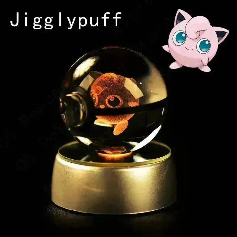 3D Pokemon Crystal Ball 5CM Mewtwo Pikachu Gengar Crystal Glass Pokemon Ball Pokeball Figure Night Light LED Lamp Base Gift - 29 Jigglypuff / 5CM - Otarealm