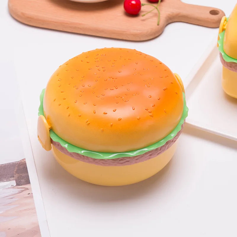 Cute Kawaii Double-Tier Burger Bento Box for Kids, Microwave Safe Fun and Functional Lunchware