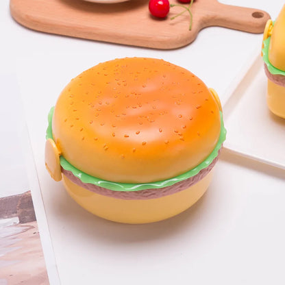 Cute Kawaii Double-Tier Burger Bento Box for Kids, Microwave Safe Fun and Functional Lunchware