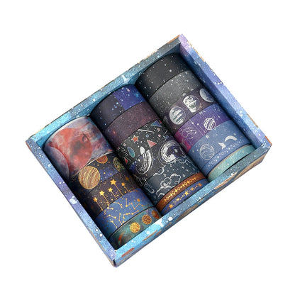 20 Rolls Galaxy Washi Tape Set – Starry Sky & Planet Designs with Gold & Silver Foil Design for Scrapbooking, Journals & DIY Crafts