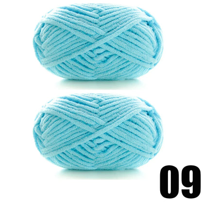 Thick Velvet Chenille Yarn – 2pcs x 50g Soft Knitting Yarn for DIY Scarves, Hats & Crafts