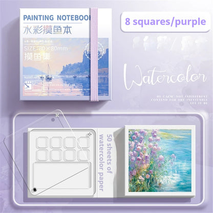 Portable Mini Watercolor Sketchbook with Paint Tray - 50 Sheets, Medium Thick Paper, Ideal for On-the-Go (Paint Not Included)