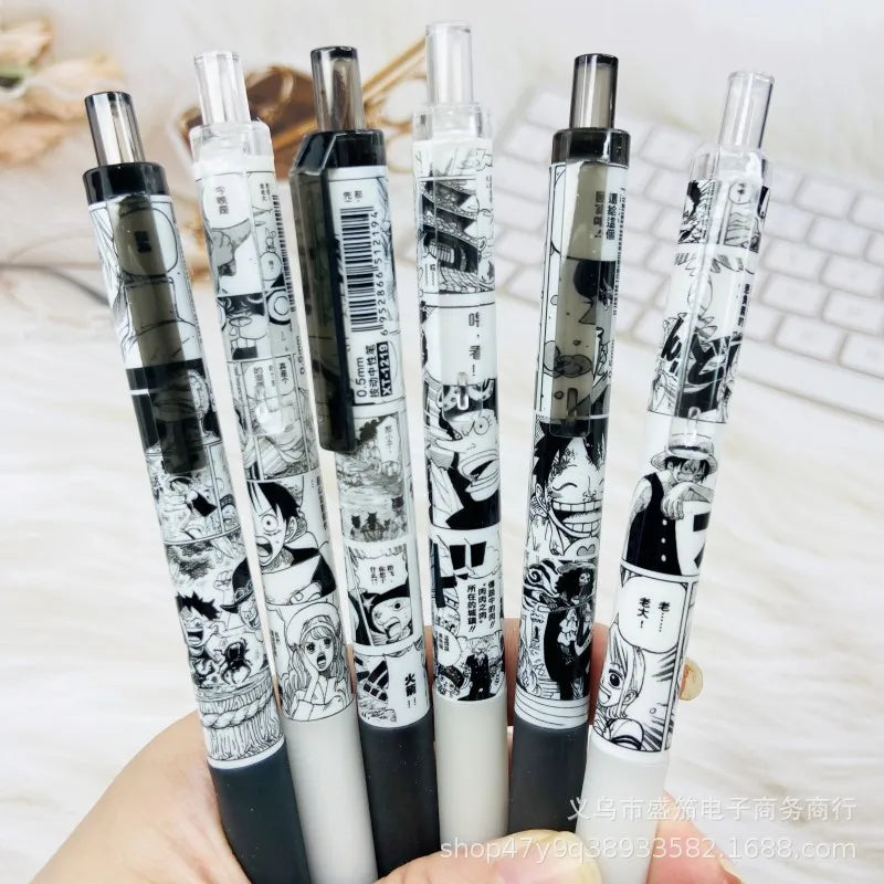 One Piece 6 PCS Gel Pen, Anime Manga 0.5 Black Ink Signature Pen Office School Writing Supplies Stationery