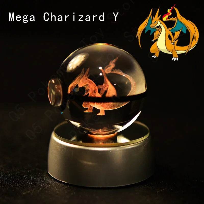 3D Pokemon Crystal Ball 5CM Mewtwo Pikachu Gengar Crystal Glass Pokemon Ball Pokeball Figure Night Light LED Lamp Base Gift - 29 Jigglypuff / 5CM - Otarealm