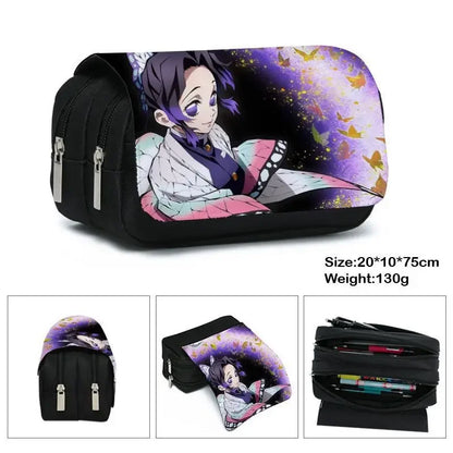 Anime Demon Slayer Pencil Case: Student Bilayer Storage Bag, Cartoon Pen Box, Cosplay Props Accessories