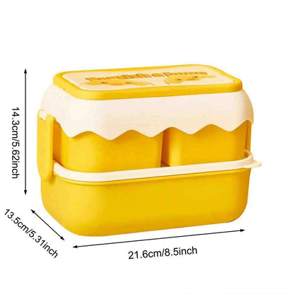 Double-Layer Fruit Lunch Box, Household Tableware Outdoors Portable Bento Box with Spork And Spoon