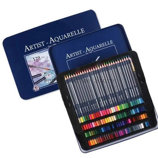 Watercolor Coloring Pencil Set with Metal Case, Colored Pencil with Fine Brush for Coloring
