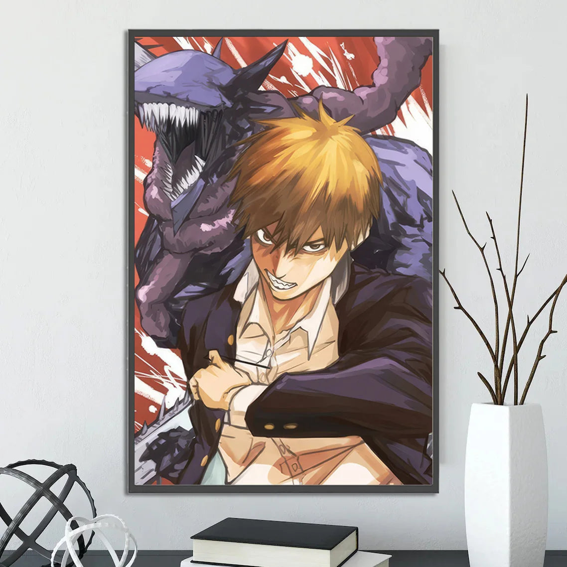Chainsaw Man Self-adhesive Poster Wallpaper, Anime Wall Art Home Decoration Painting For Bedroom Computer Decor (Frames Not Included)