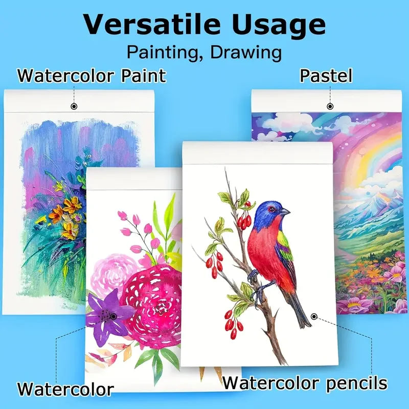 12 Sheets 2 PCS Watercolor Sketchbook 14.81 x 21.01 cm, Cold Press Paper (63.5KG/300gsm) Spiral Bound