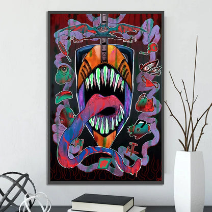 Chainsaw Man Self-adhesive Poster Wallpaper, Anime Wall Art Home Decoration Painting For Bedroom Computer Decor (Frames Not Included)