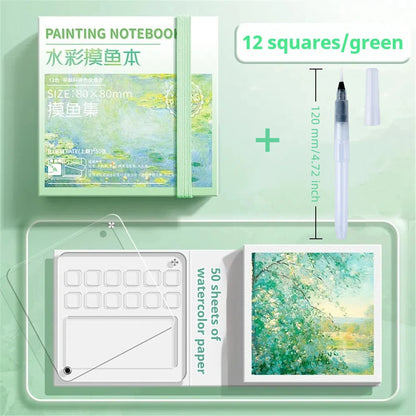 Portable Mini Watercolor Sketchbook with Paint Tray - 50 Sheets, Medium Thick Paper, Ideal for On-the-Go (Paint Not Included)