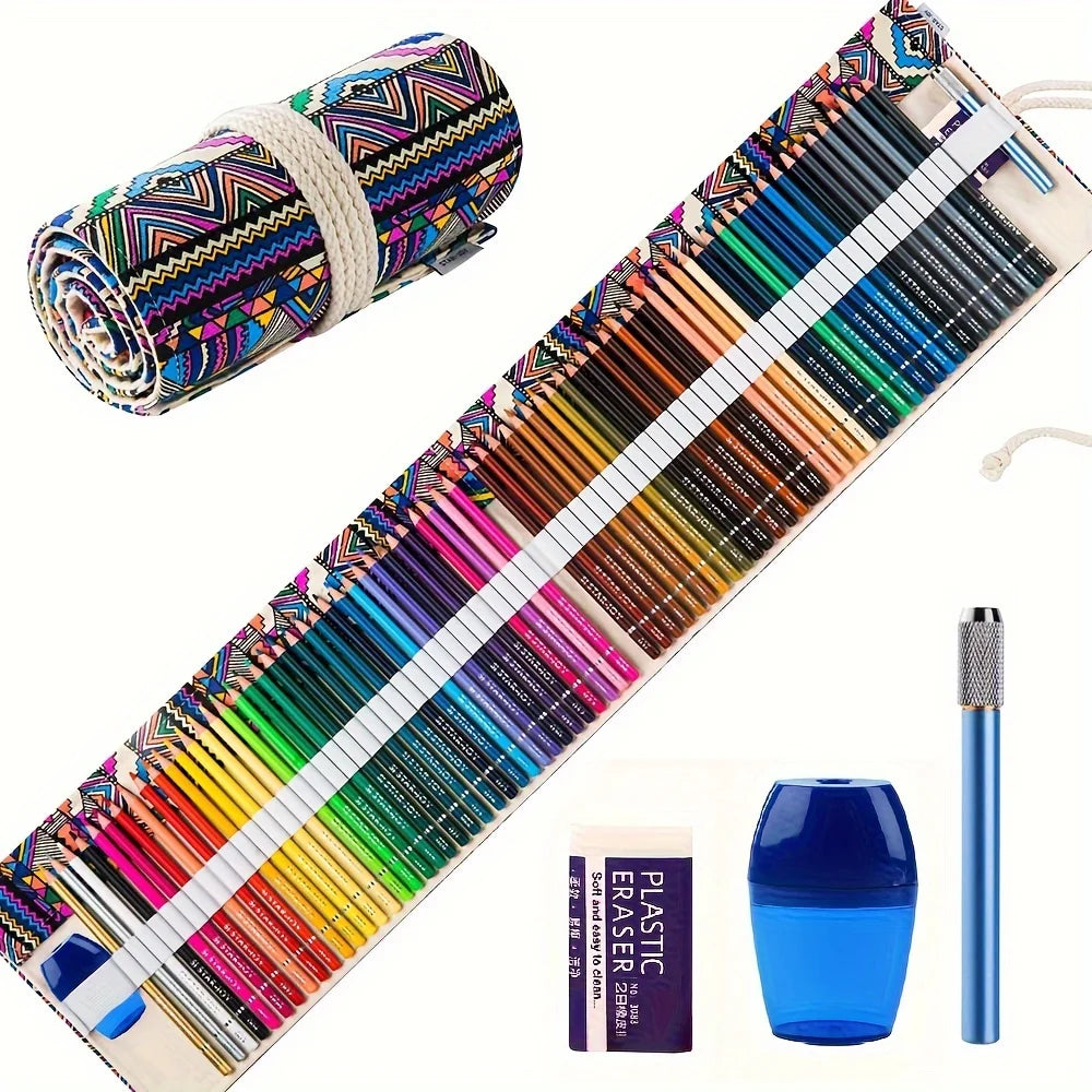 Colored Pencil Set – 36/38/50/72 Premium Artist Pencils with Handmade Canvas Wrap & Accessories