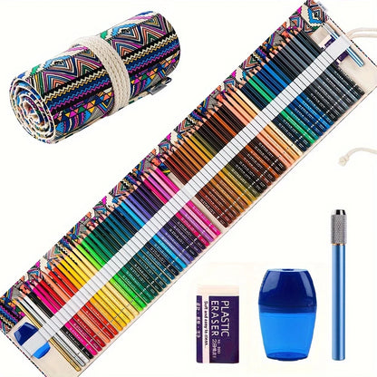 Colored Pencil Set – 36/38/50/72 Premium Artist Pencils with Handmade Canvas Wrap & Accessories