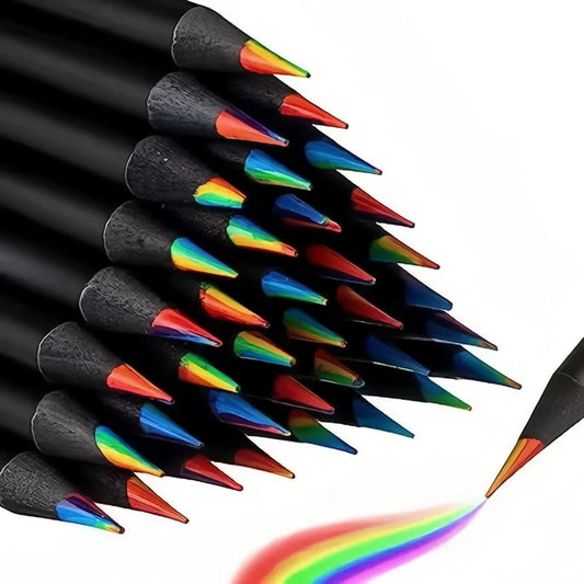 10 PCS Rainbow Pencil Colorful Pencil 7-Color Wood Colorful Black Wood Painting