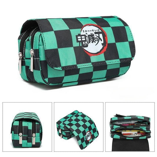 Anime Demon Slayer Pencil Case: Student Bilayer Storage Bag, Cartoon Pen Box, Cosplay Props Accessories