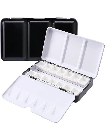 Empty Watercolor Palette with 14 Half Pans Metal Empty Watercolor Tin Palette Paint Case for DIY Travel