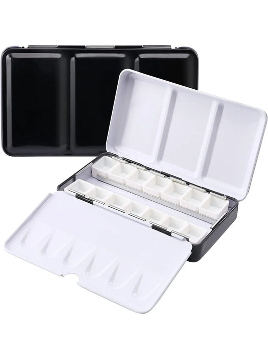 Empty Watercolor Palette with 14 Half Pans Metal Empty Watercolor Tin Palette Paint Case for DIY Travel