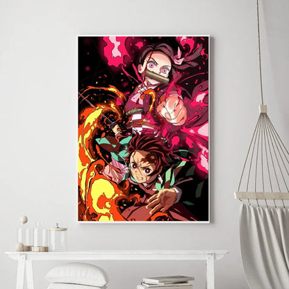 Demon Slayer Classic Anime Wall Art Poster Prints, Painting Bedroom Living Room Wall Bar Restaurant Decor