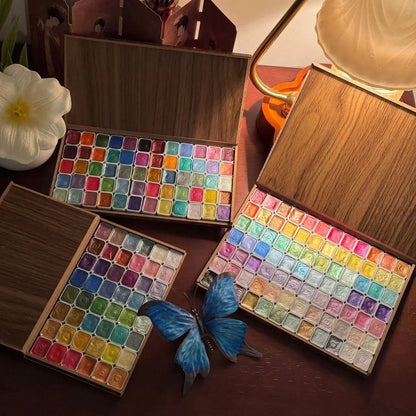Glitter Watercolor Paints Set, 120 Colors Watercolor Paint, Wooden box, for Professional Artists, Illustrations, Drawing