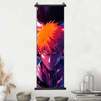 Bleach Anime Scroll Wall Art Poster, Decorative Print Ichigo Kurosaki, Hitsugaya Toshiro, and Grimmjow Jaegerjaquez Canvas Home Decor