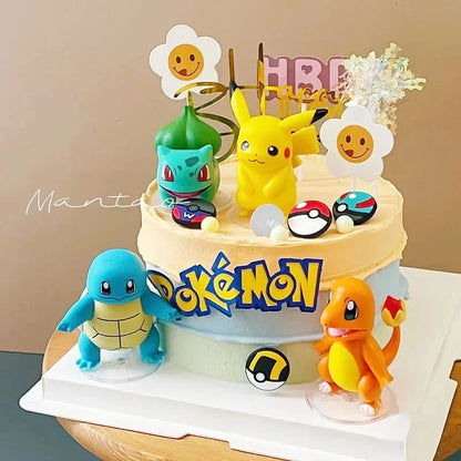 13 PCS Set Pokemon Cake Topper Party Anime Figure, Pikachu Happy Birthday Cake Decoration Ornament Pikachu Bulbasaur Psyduck Charmander Squirtle Jigglypuff