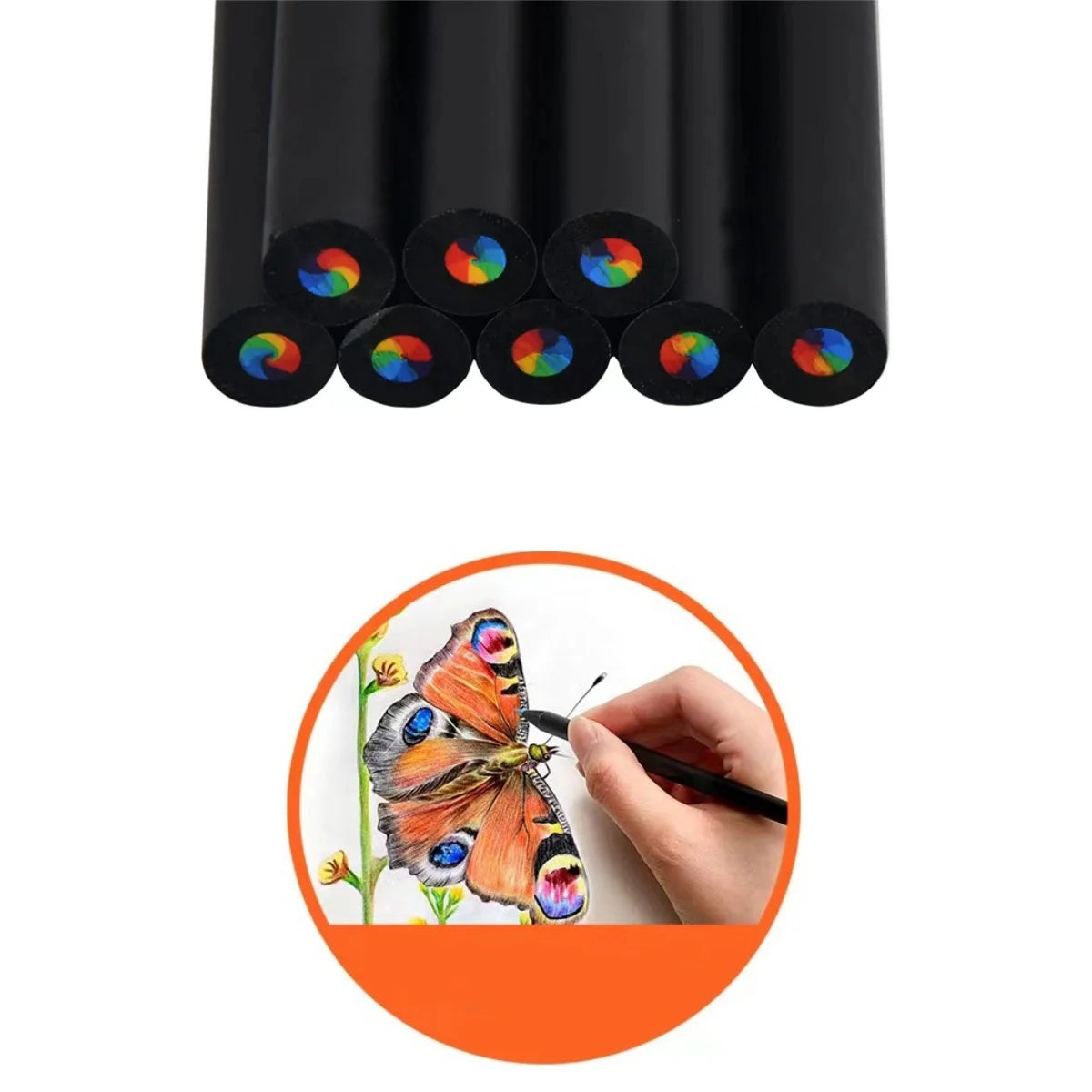 10 PCS Rainbow Pencil Colorful Pencil 7-Color Wood Colorful Black Wood Painting