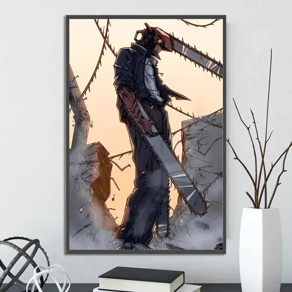 Chainsaw Man Self-adhesive Poster Wallpaper, Anime Wall Art Home Decoration Painting For Bedroom Computer Decor (Frames Not Included)
