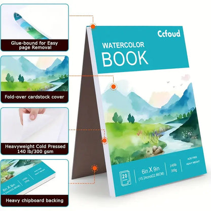 12 Sheets 2 PCS Watercolor Sketchbook 14.81 x 21.01 cm, Cold Press Paper (63.5KG/300gsm) Spiral Bound