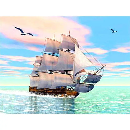 Sailing Ships and Landscape Paint by Numbers Kit – DIY Nature Landscape Acrylic Painting on Canvas for Adults